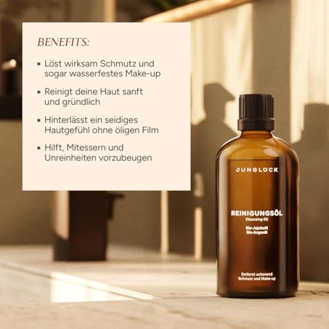 JUNGLÜCK Cleansing Oil | 100 ml Cleansing Oil with nourishing argan oil, jojoba oil & castor oil | Vegan and additive-free | Made in Germany