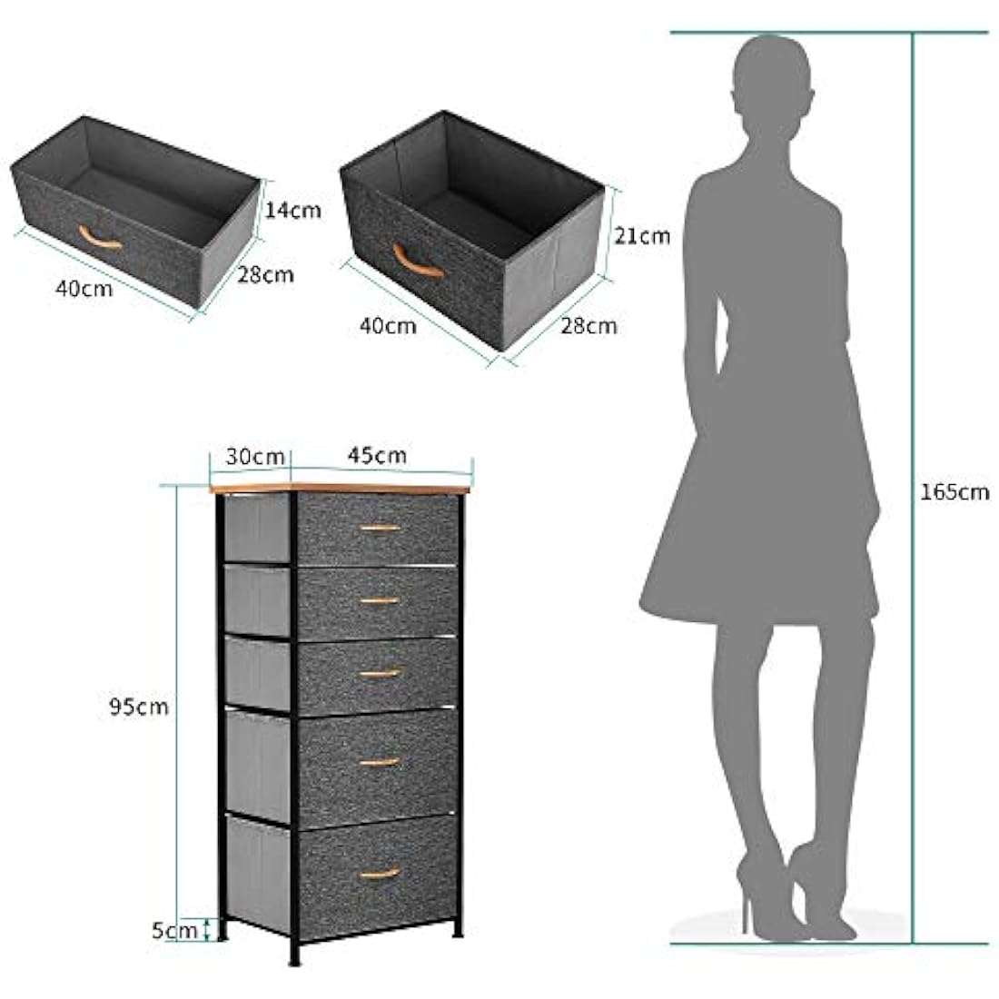 YITAHOME Chest of Drawers, 5-Drawer Storage Organizer Unit for Bedroom Living Room Closet, Sturdy Steel Frame, Easy Pull Fabric Bins & Wooden Top, Fabric Dresser