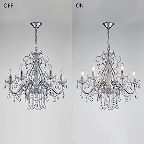 Bestier Modern Chrome Pendant Chandelier Crystal Lighting Ceiling Light Fixture Lamp for Dining Room Bathroom Bedroom Livingroom 6 E14 Bulbs Required D60cm x H65cm