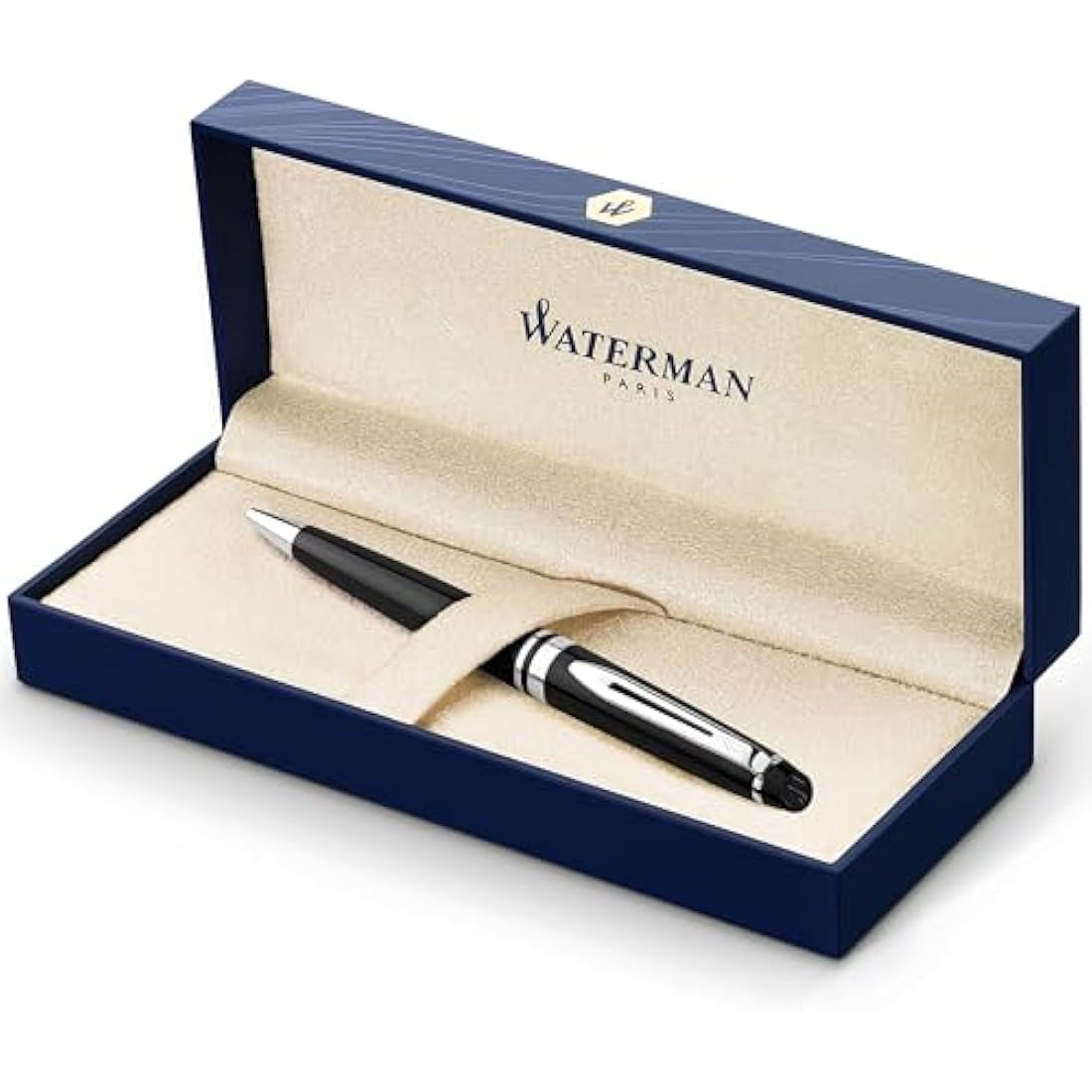Waterman Expert Ballpoint Pen | Gloss Black with Chrome Trim | Medium Tip | Blue Ink | Gift Box