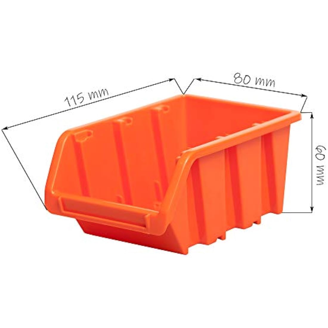 Set of 50 XS and 40 S size IN-Box storage bins and wall mounted louvre