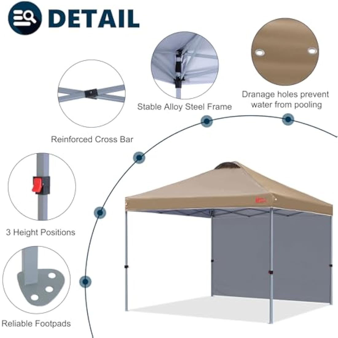 MASTERCANOPY Durable Ez Pop-up Gazebo Tent with 1 Sidewall (2.5x2.5M,Khaki)