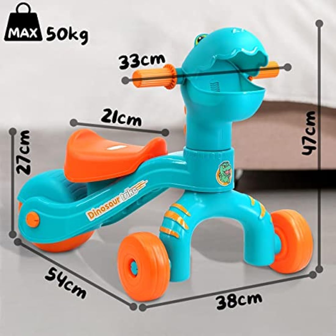 Kids Dinosaur Trike, Ride On Bike with Dino Roar Sounds, Music, Lights, Spin Handle, Interactive Toy, Balance Bike Tricycle for Babies and Toddlers Age 18 Months +