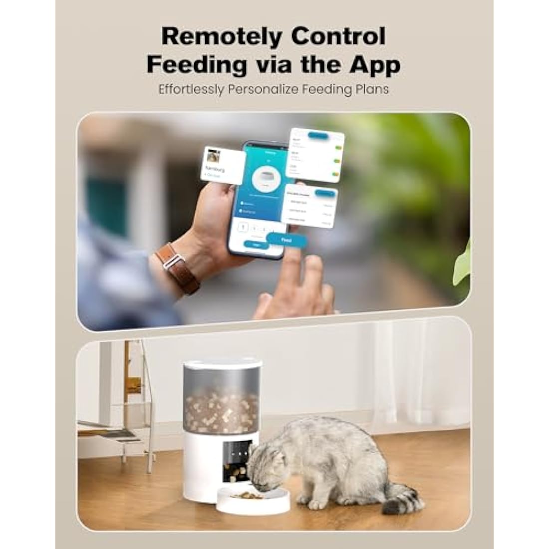 Automatic Cat Feeder Cat Food Dispenser with Timer: Auto Cat Bowls APP Control - Electric Dog/Cat Feeder 2.4GHz WiFi - Pet Automatic Feeder with 10s Voice Recorder White 6L