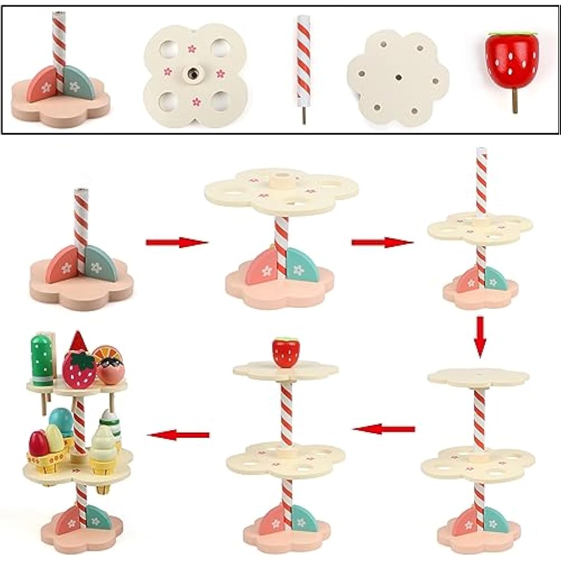 Wondertoys Wooden Ice Cream Stand Pretend Play Kitchen Food Toy Set