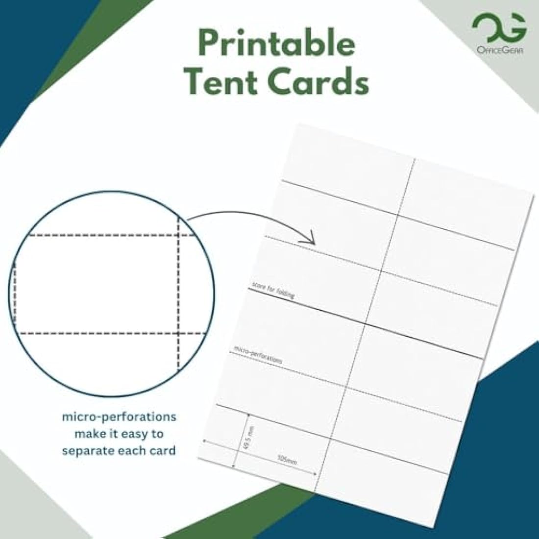 OfficeGear Small Tent Cards 6-up [250 Sheets - 1500 Bulk Pack] 49.5x105mm Printable A4 170gsm Scored Folding Table Top Name Place Cards for Hotels Weddings Conference Events Incl Design Template