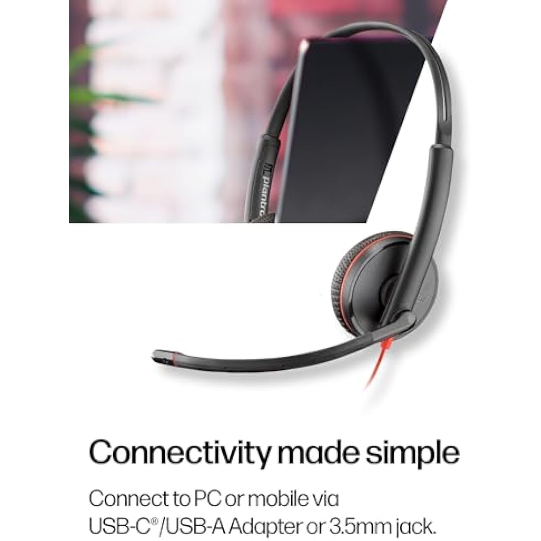 Poly Blackwire 3225 Wired Headset - Noise-Canceling Mic – Stereo Design - Connect to PC/Mac/Mobile via USB-C, USB-A, or 3.5mm - Works w/Teams, Zoom