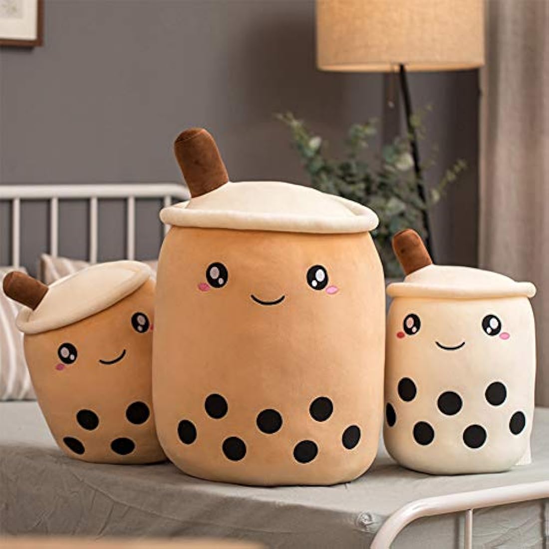 AMOZO Cute Cartoon Boba Milk Tea Soft Plush Doll, Giant Boba Bubble Plushie Stuffed Tea Cup Pillow Gift Toys(Coffee,24cm)