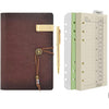 WONDERPOOL A6 Leather Diary Lined Paper Notebook & Pen - Refillable 6 Ring Binder Writing Spiral journal for Office Travel Work and Plan Agenda(a-Coffee, A6)