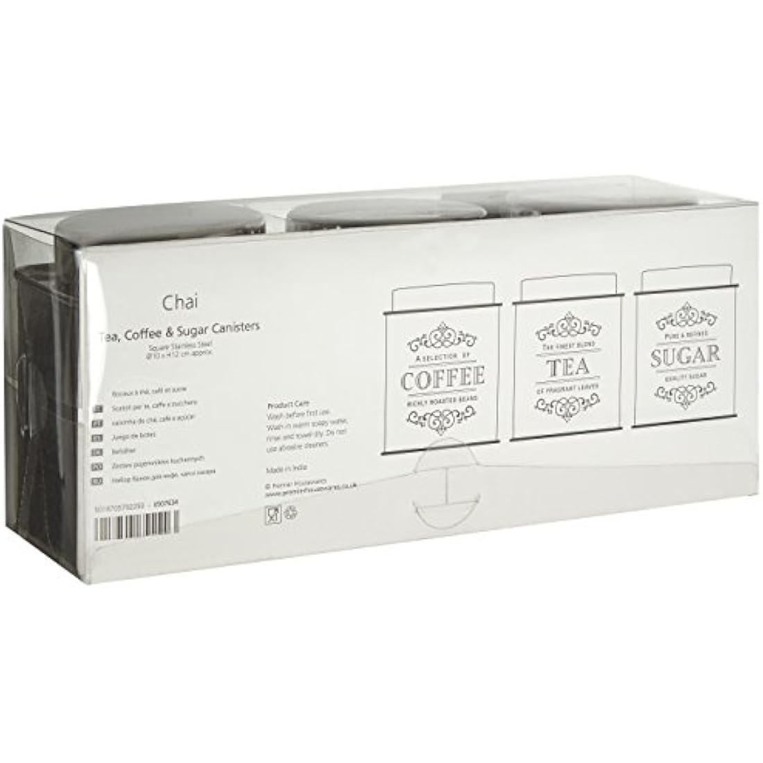 Premier Housewares Coffee Tea Sugar Set Stainless Steel Sugar Tea And Coffee Containers Grey Tea Coffee And Sugar Canisters Set Set of Three 12x10x10, Silver