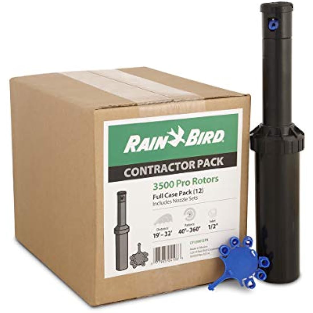 Rain Bird CP350012PK Professional Grade Rotor with Rain Curtain Nozzle Set, 40° to 360° Pattern, 15' to 35' Spray Distance, 12-Pack