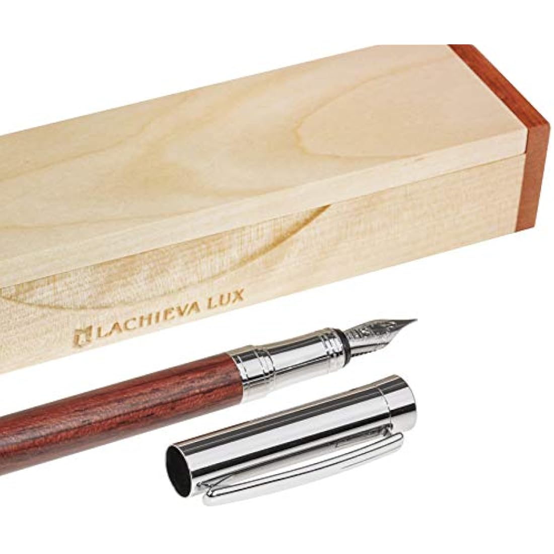 LACHIEVA Luxury Rosewood Fountain Pen with Elegant Wood Box Pack Germany Schmidt"FINE" Size Nib- Perfect for Gifts