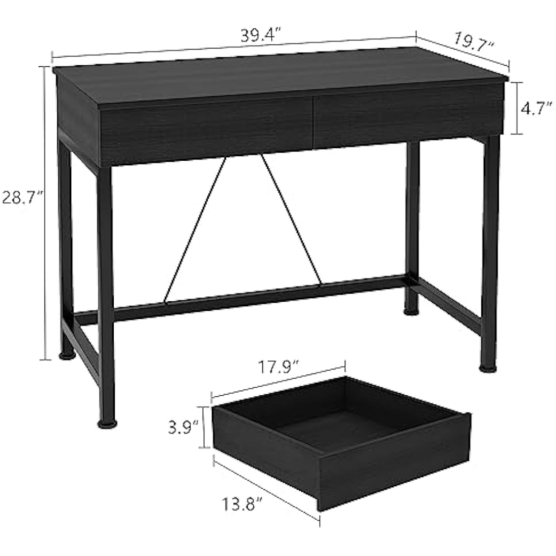 CAIYUN Computer Desk with Drawers, Dressing Table, Vanity Desk, Make Up Desks, Home Office Desks with Storage, Study Tables for Small Space, Laptop Table Made of Wood and Metal, 39.4", Black