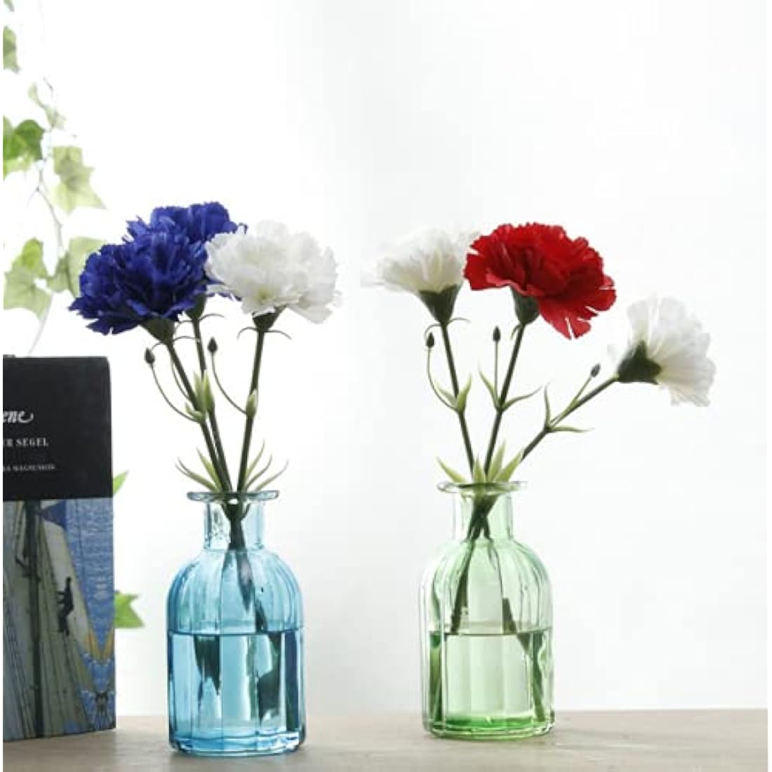 11 Inch Bouquets 10 Stem Carnations,Outdoor UV Resistant No Fade Artificial Flower,Mini Carnation Silk Petals Fake Flowers Forever Plants for Photo Props Home Party and Wedding Decor (Red-10)