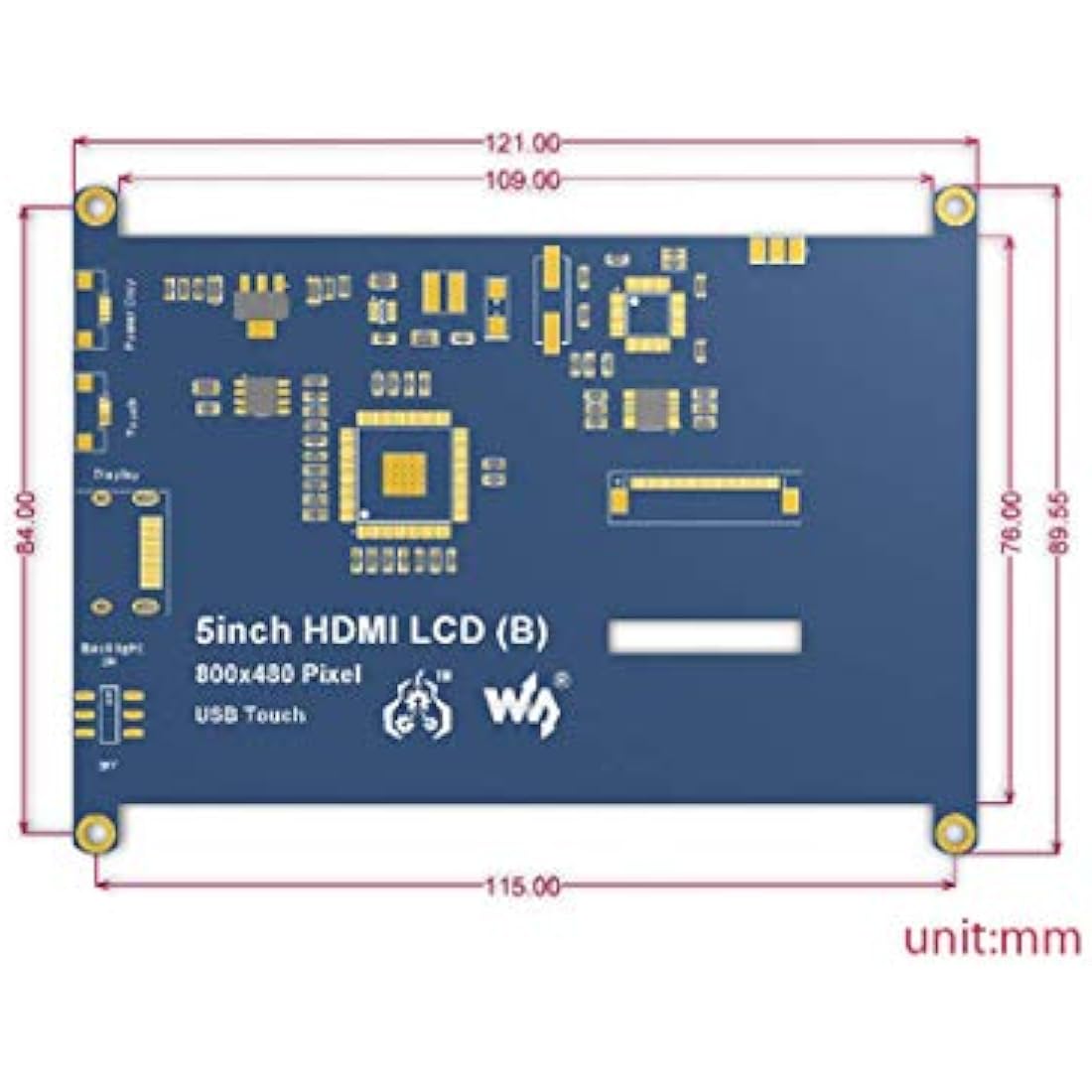 waveshare 5inch LCD B Display 800x480 Resistive Touch Screen Monitor HDMI Module with Bicolor Case for Raspberry Pi 4 3 Model B+/B/A+/A, Beaglebone Black Support Windows 10/8.1/8/7