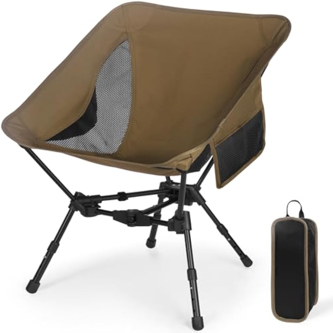 Lightweight Folding Camping Chair: Portable Ultralight Height Adjustable Folding Camping Chair 330 lbs Capacity with Side Pockets Ideal Backpacking Chairs for Short hikes and Cycling Trips (Khaki)