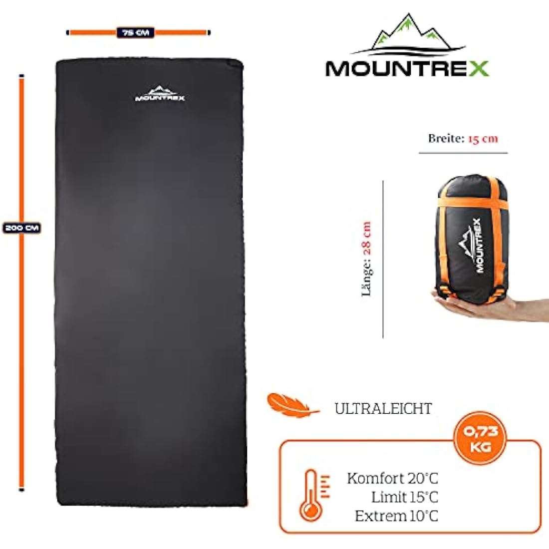 MOUNTREX® Sleeping Bag - Small Pack Size & Ultralight (700 g) Summer Blanket Sleeping Bag - Outdoor Summer Sleeping Bag - Camping, Travel, Festival - Linkable