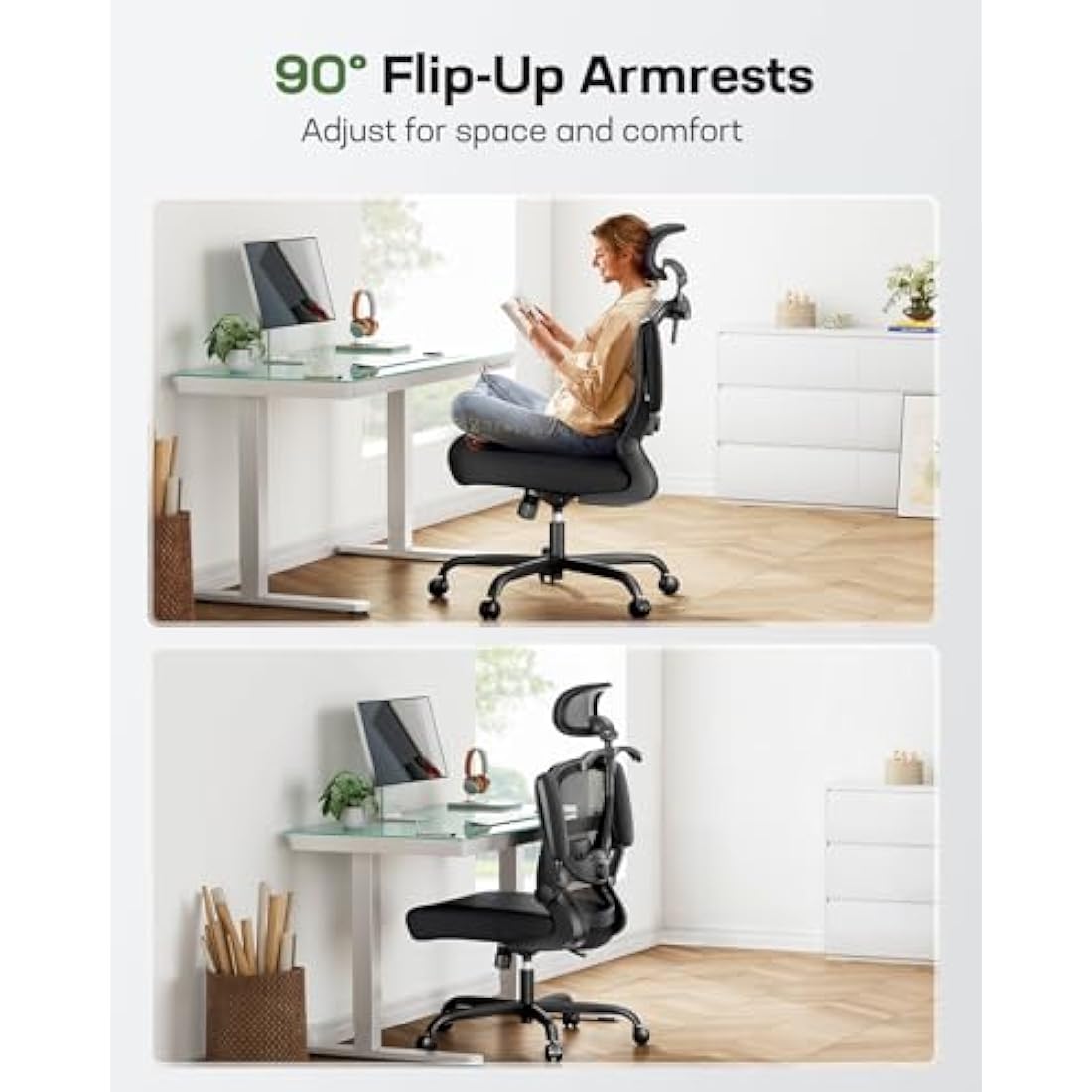 Marsail Ergonomic Office Chair: Ergonomic Gaming Chair with 3D Headrest, 3D Lumbar Support, Flip-up Armrests, High Back Adjustable Desk Chair with 90-120° Tilt Lock, Thick Cushion, Swivel Task Chair