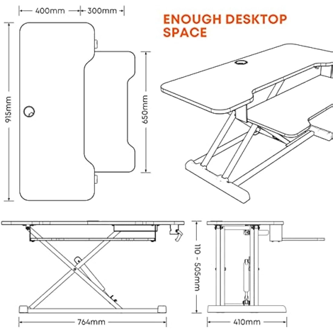 PUTORSEN Standing Desk Converter, 36" Height Adjustable Sit Stand Desk Riser with Keyboard Tray, Dual Tiered Computer Workstation with Cup Holder and Note Board up to 15kg, White