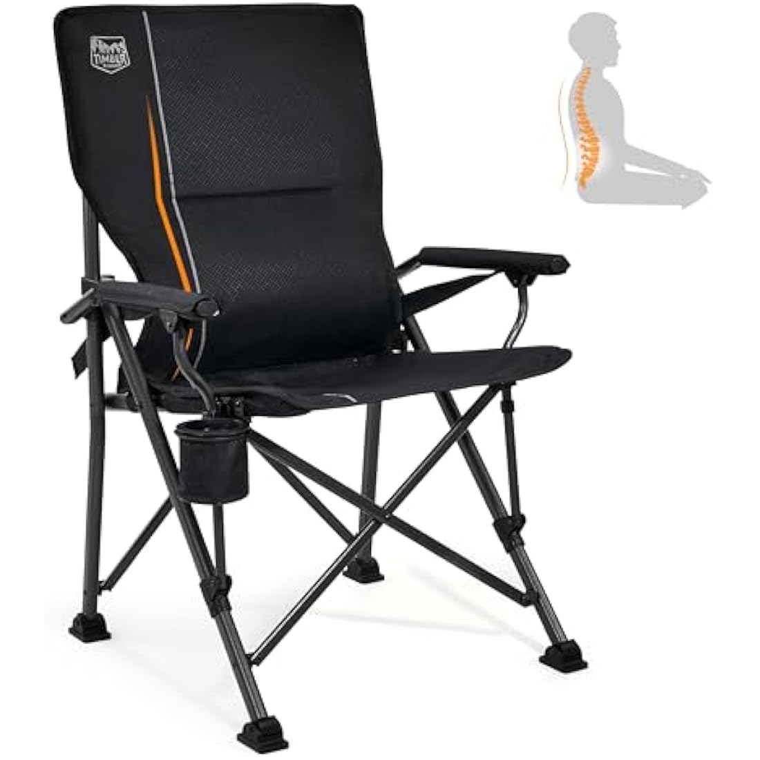 TIMBER RIDGE Folding Camping Chair 150kg High Back Portable Folding Chair with Cup Holder Hard Armrest Fishing Chair for Camping, Picnic, Garden, Balcony