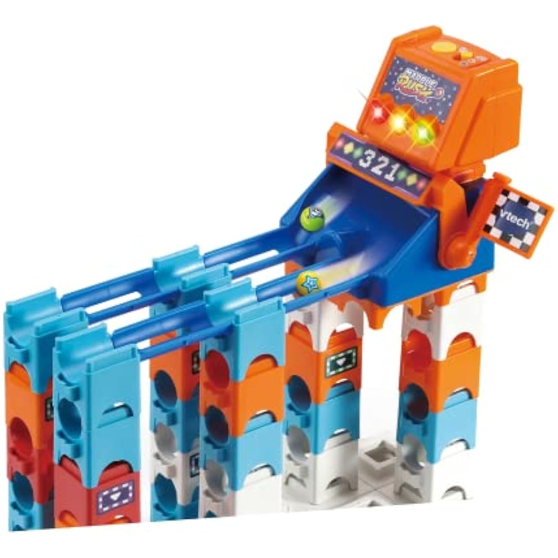 VTech Marble Rush Speedway, Construction Toys for Kids with 5 Marbles and 70 Building Pieces, Electronic Marble Run, Colour-Coded Building Toy, 4 Years +, English Version