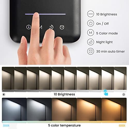 BIENSER LED Desk Lamp with Night Lighting, Fast Wireless Charger, USB Charging Port, 10 Brightness, 5 Color Modes, Dimmable Desk Lamps for Home Office, Touch Control, Auto Timer, 1200Lux Super Bright