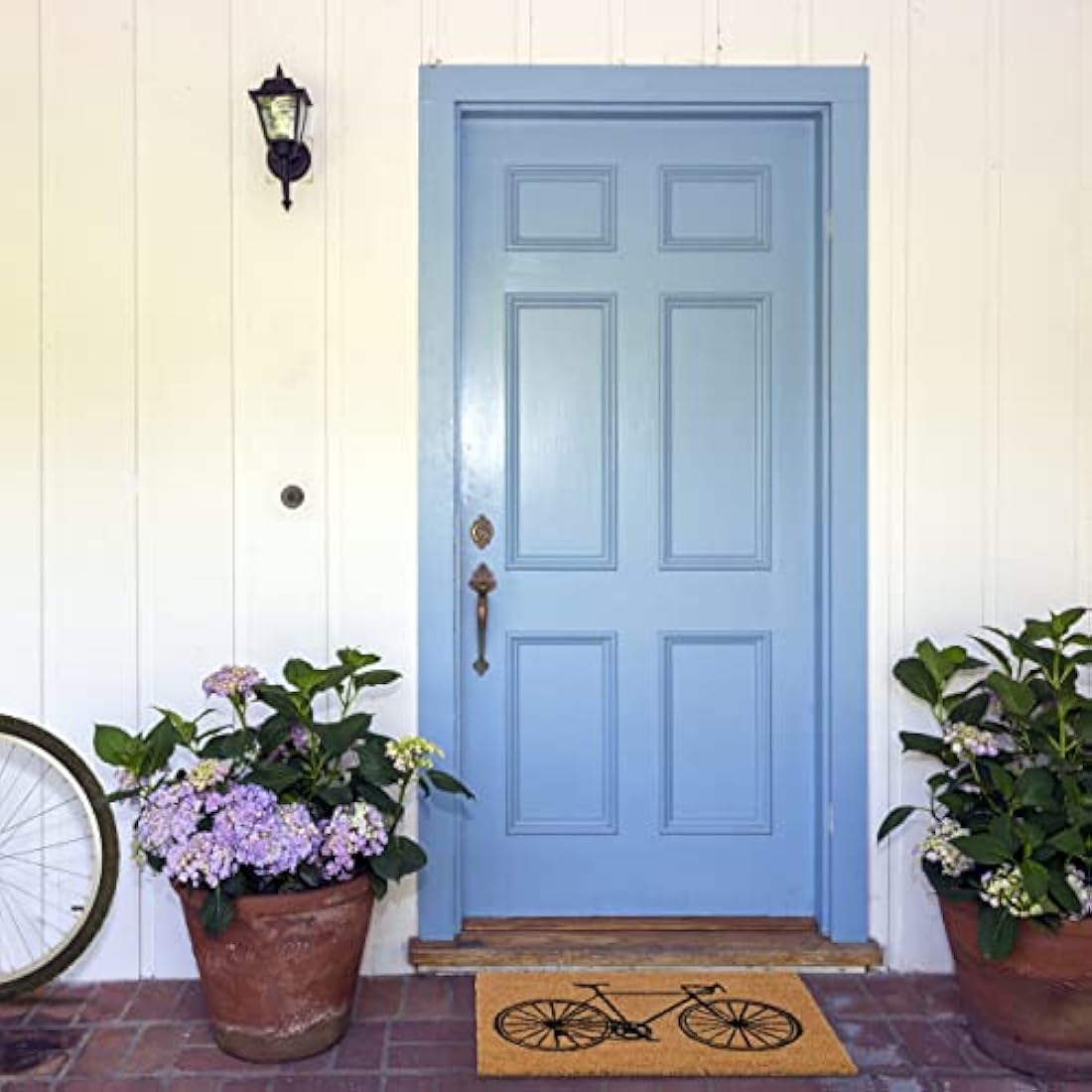 Relaxdays Doormat Coir Bicycle Cycling, 40 x 60 cm, Door Mat Inside & Outside, Non-Slip Wiper, Rectangular, Black-White