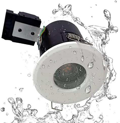 4XSweier White LED Fire Rated Downlights, Waterproof IP65 Spotlight, 5W 6000K Cool White LED Recessed Ceiling Lights, 90 Minute Fire Rated 230V Die-Cast Aluminium Spotlight, Cut-Out 75mm