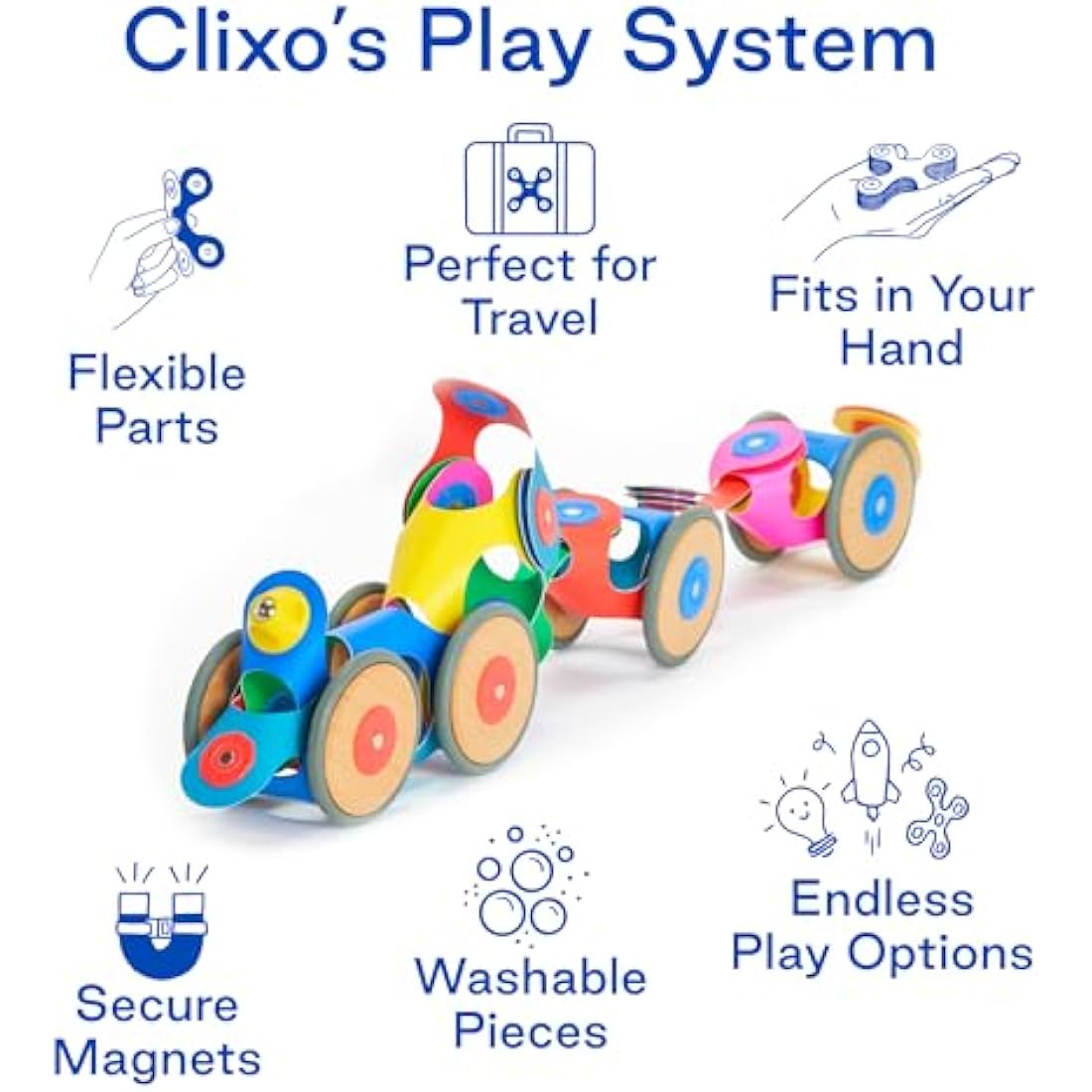 Clixo - Wheel Creator Pack, Magnetic Tiles for Kids - Magnetic Game with 72 Multicolour Pcs - Children's Games, Magnetic Shapes, Construction Toys for Boys and Girls - 72 Pcs