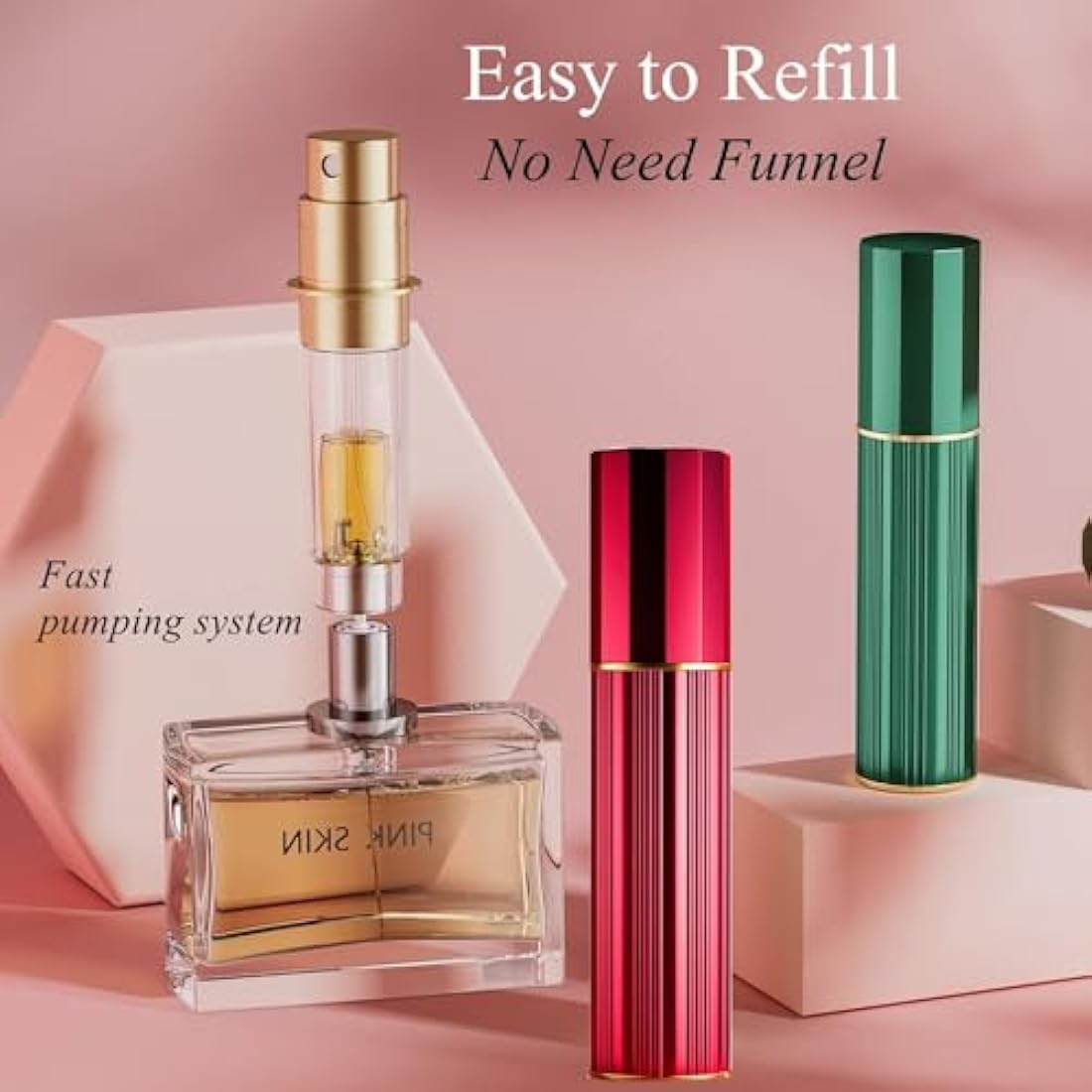 Aurdox Perfume Atomiser Refillable, Mini Travel Size Perfume Bottles Empty, Small Spray Bottle with Bottom Pump, Leaking Proof and Portable for Women and Men, Elegant Design, 5ml (Red