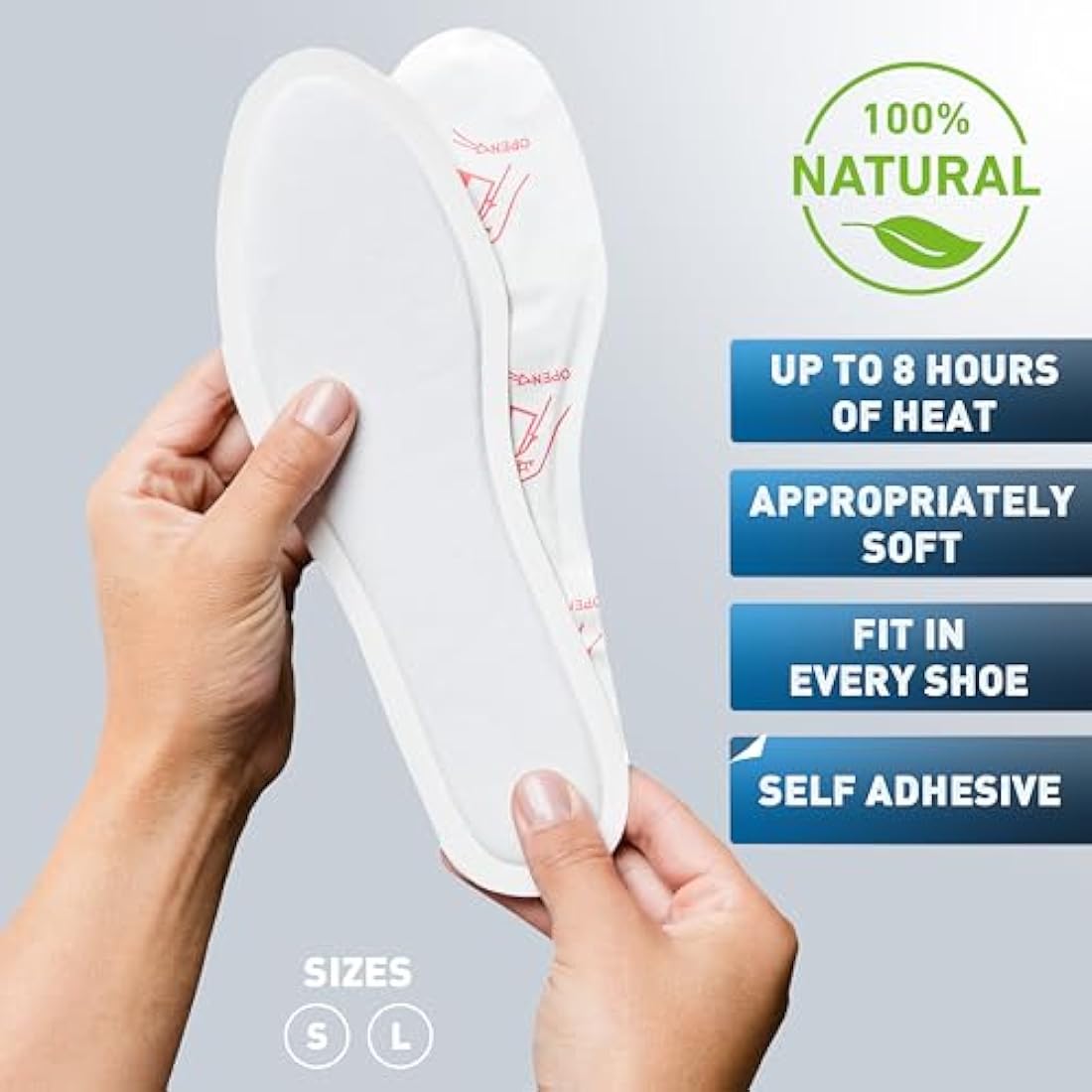 THE HEAT COMPANY Insole Foot Warmers Adhesive - 5 or 30 Pairs - EXTRA WARM - Adhesive Foot Warmers - 8 Hours of Warmth - Instant Heat - Air Activated - Purely Natural – SMALL, LARGE