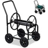 Relaxdays Hose Cart Metal, 4 Rubber Wheels, XL Garden Hosepipe Trolley, Crank, Holds 60 m, HWD 81 x 48 x 80 cm, Black, Steel