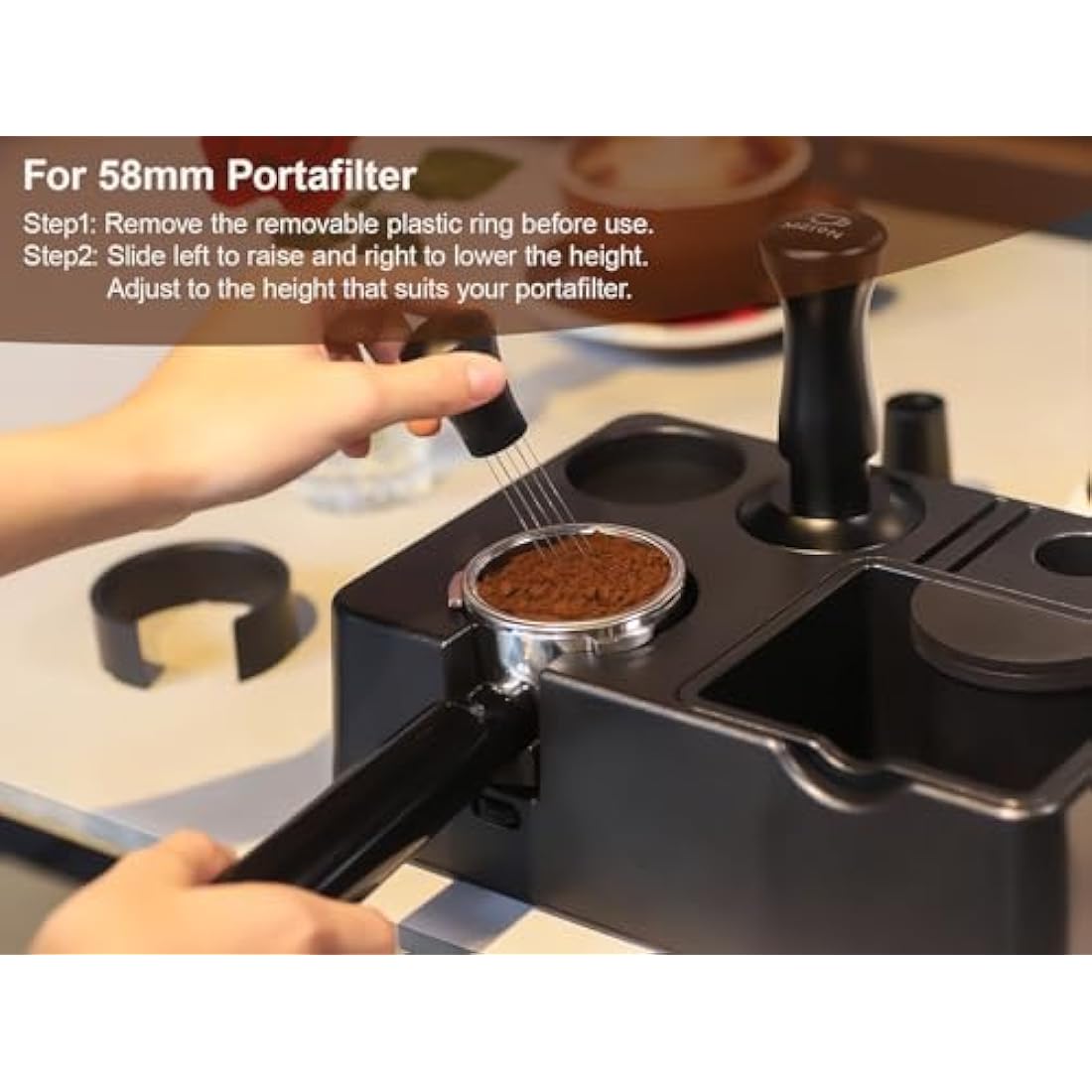 MEION Espresso Tamping Station, Detachable Espresso Knock Box and Tamp Station, 10 in 1 Espresso Organizer Fits 51, 54, 58MM Espresso Tamper, Portafilter, Distributor Puck Screen Espresso Accessories