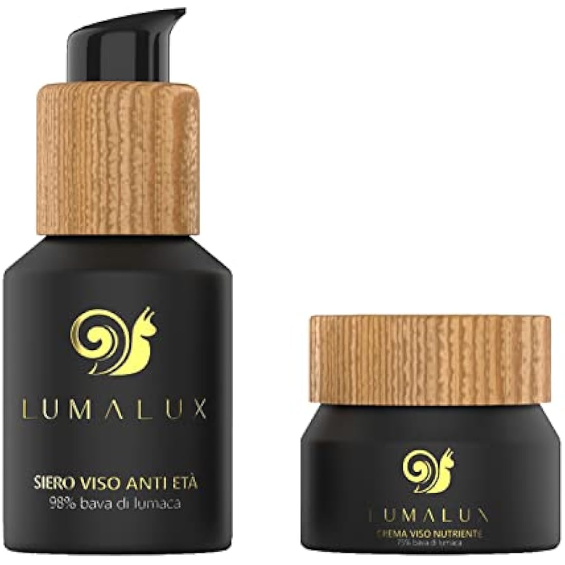 Lumalux Combo Pack 98% snail mucin serum 50ml & 75% organic snail cream 50ml with hyaluronic acid, aloe vera, vitamin E, turmeric, goji, shea butter for Women - 100% Natural Cosmetics