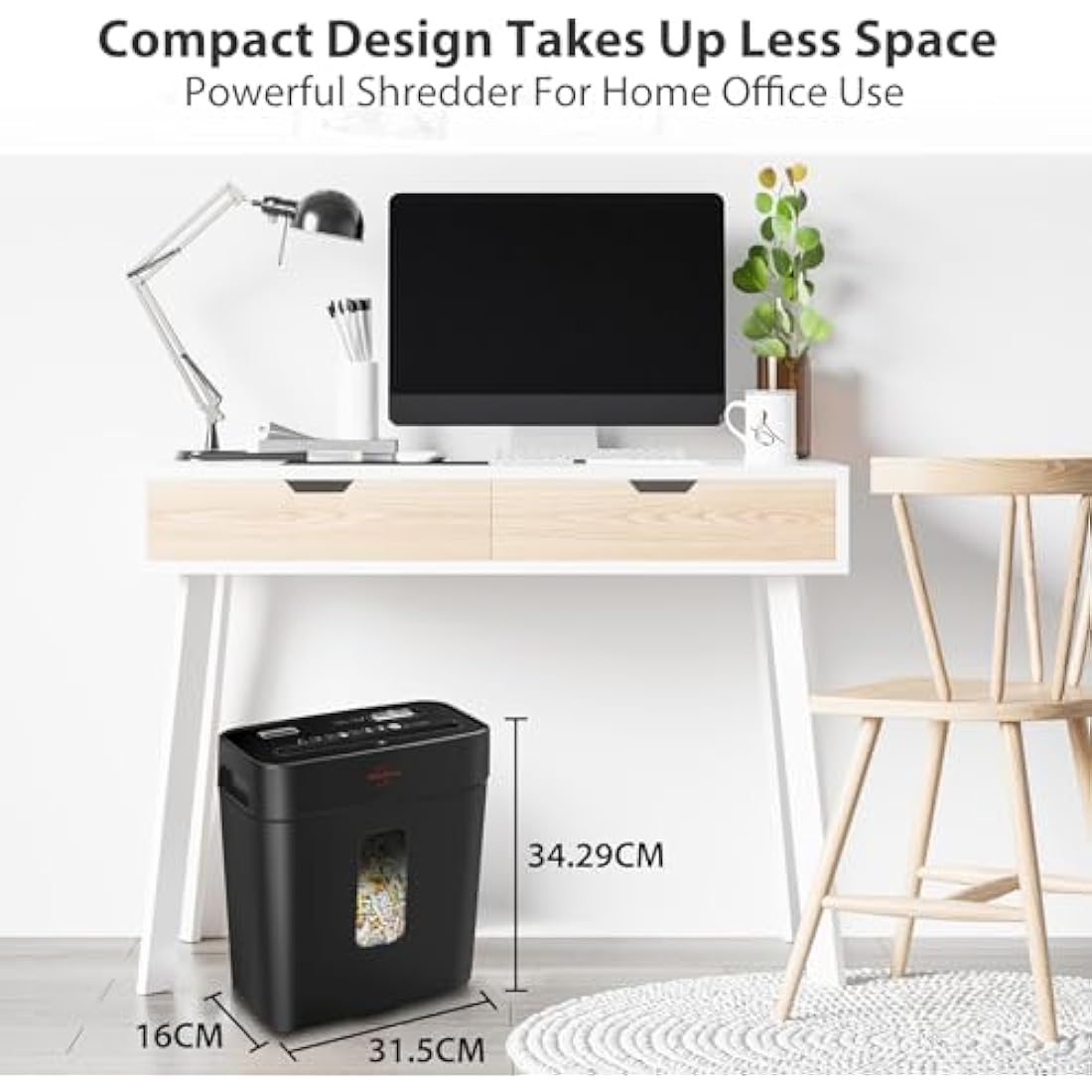 VidaTeco Cross-Cut Shredder, Heavy Duty 6 Sheet Shreds Paper/Card/Staple/Clip Paper Shredder for Home Office, High-Security Level P-4 Jam Proof System 11.5L Liftout Basket Black