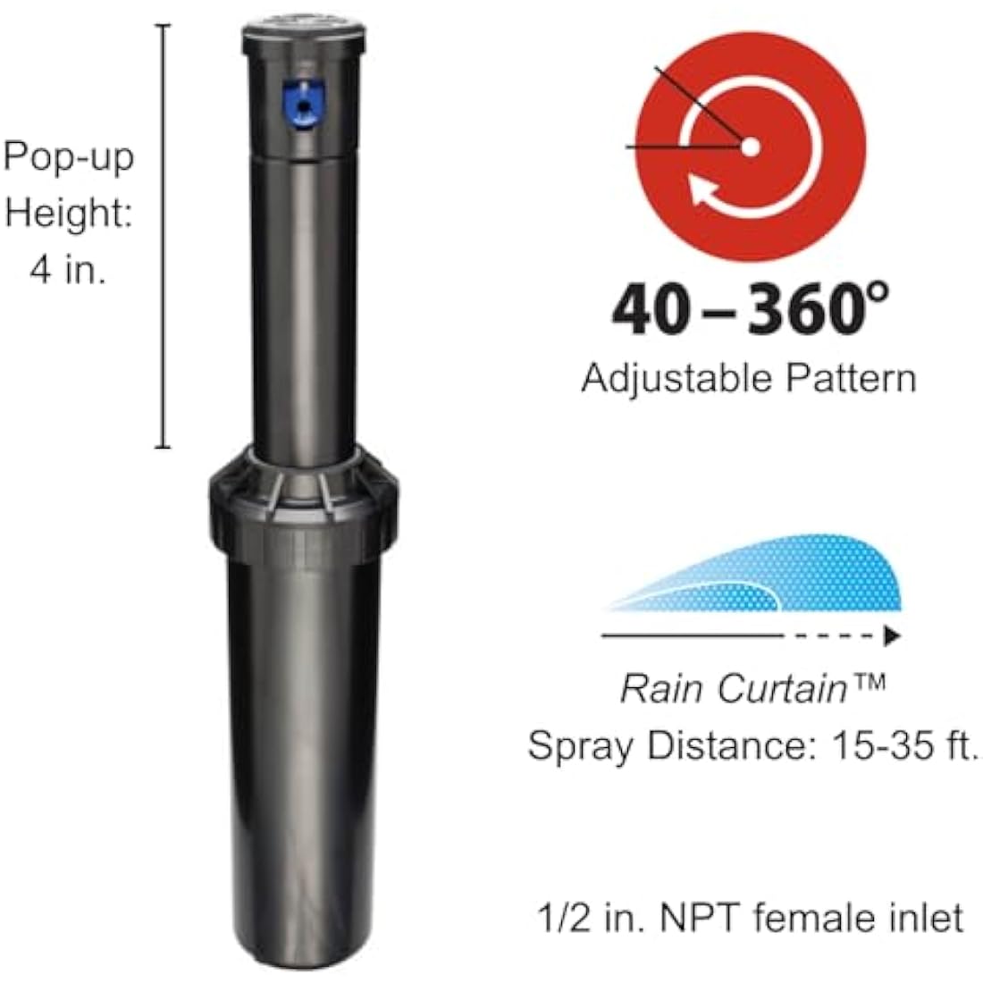 Rain Bird CP350012PK Professional Grade Rotor with Rain Curtain Nozzle Set, 40° to 360° Pattern, 15' to 35' Spray Distance, 12-Pack