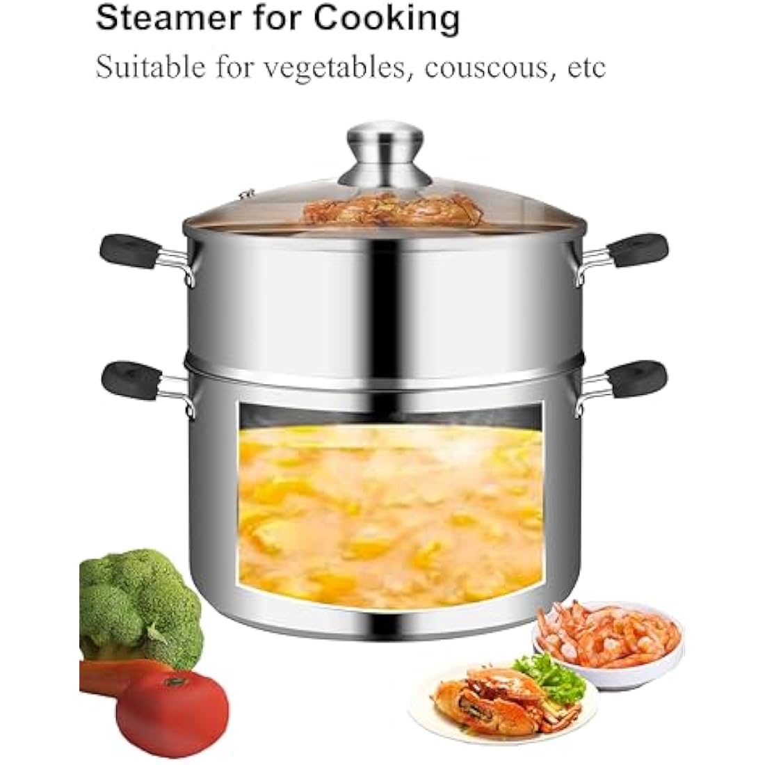 VENTION Stainless Steel Steamer Cooking 20cm for Induction Hob, Vegetable Steamer Pan, Couscous Pot 2.7 L