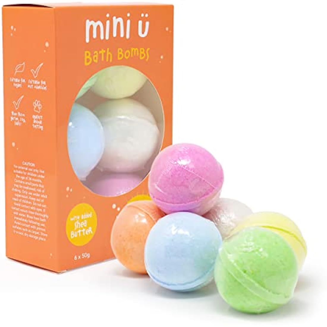 Mini U Kids Bath Bombs with Toys Inside - Shea Butter Infused Bath Bombs for Kids with Kiwi, Blueberry, Melon, Vanilla, Mango, & Banana Scents - Set of 6