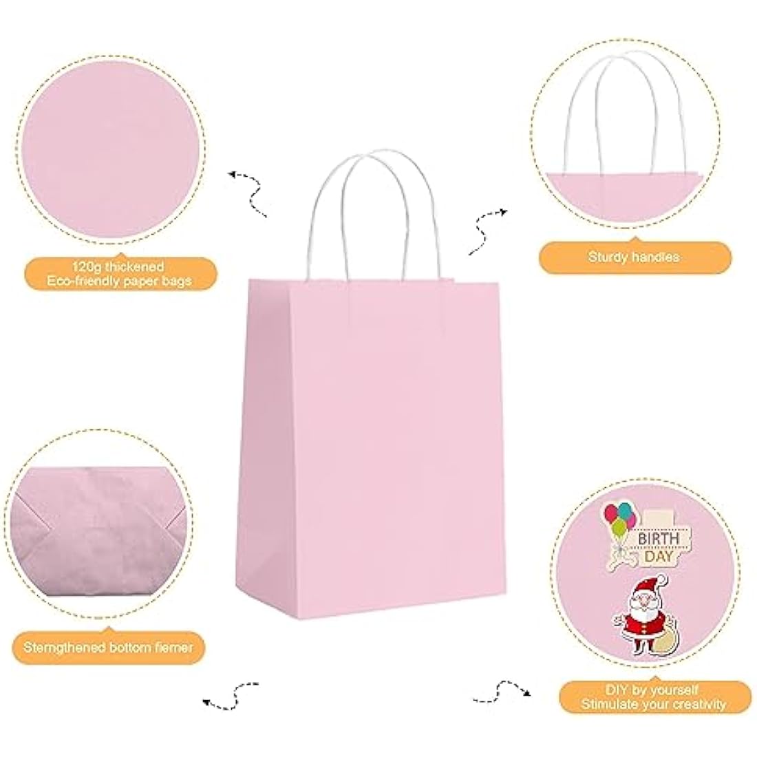 GIFTSAY Pink Party Bags 30 Pcs Paper Gift Bags for Kids Party, Paper Bags with Handles, Small Gift Ideal for Birthday, Wedding, Baby Shower, 15×8×21 CM