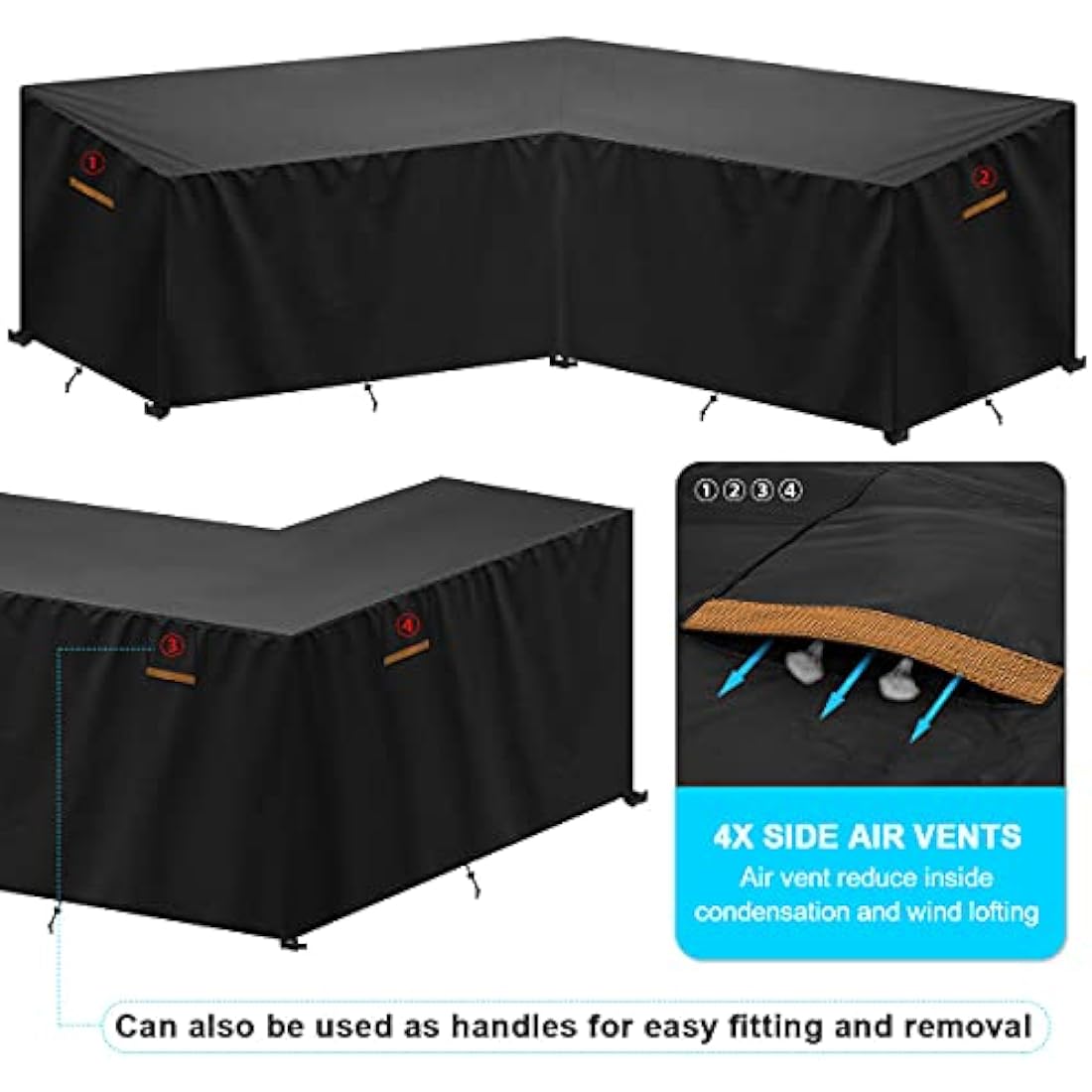 SanGlory Garden V-Shape Furniture Cover Waterproof 420D Oxford Fabric Outdoor Rattan Corner Sofa Cover L-Shaped Rattan Corner Sofa Covers 254x254x85/80cm