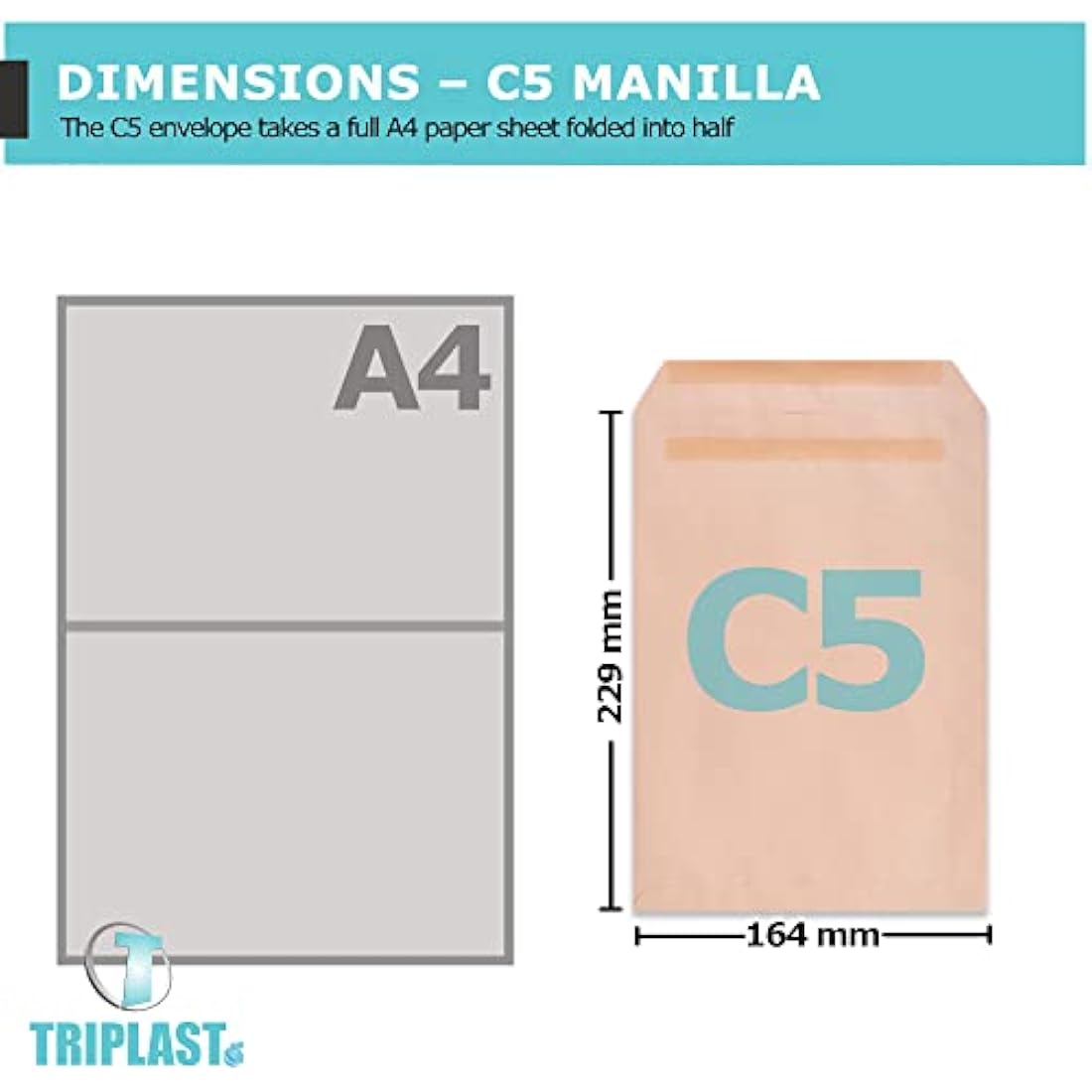 Triplast 250 x C5 Manilla Self Seal Security Envelopes (Size: 229x164mm) | Fully Opaque, Self Sealing & Printer Safe Mailing Paper Envelopes | Ideal for Everyday Home, Office & Commercial Use