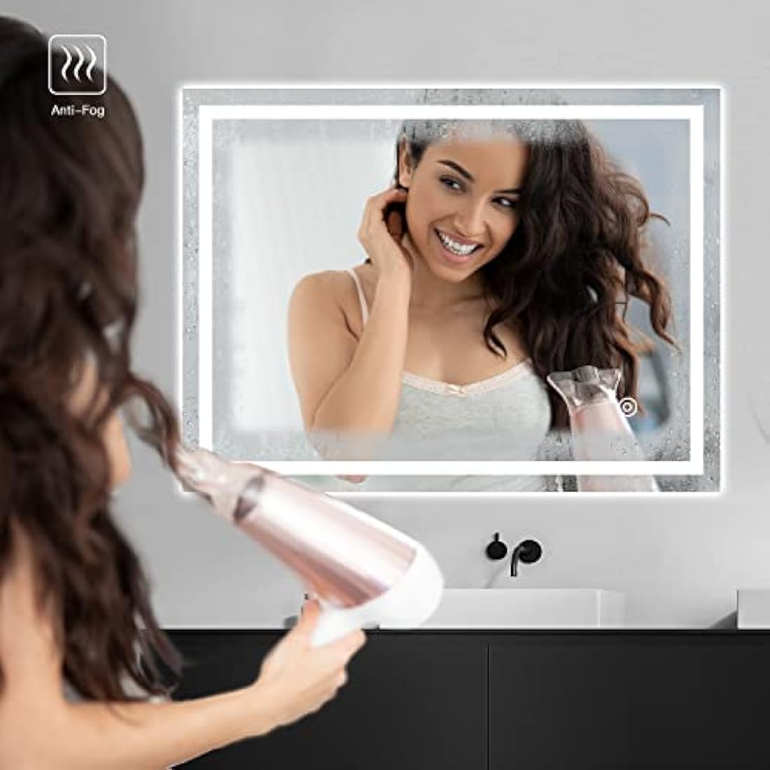 Dripex Bathroom Mirror with LED Lights, 500 * 700 MM Illuminated Bathroom Mirror Wall Mounted Vanity Mirror, Bathroom Light Mirror with Demister Pad, Horizontal/Vertical