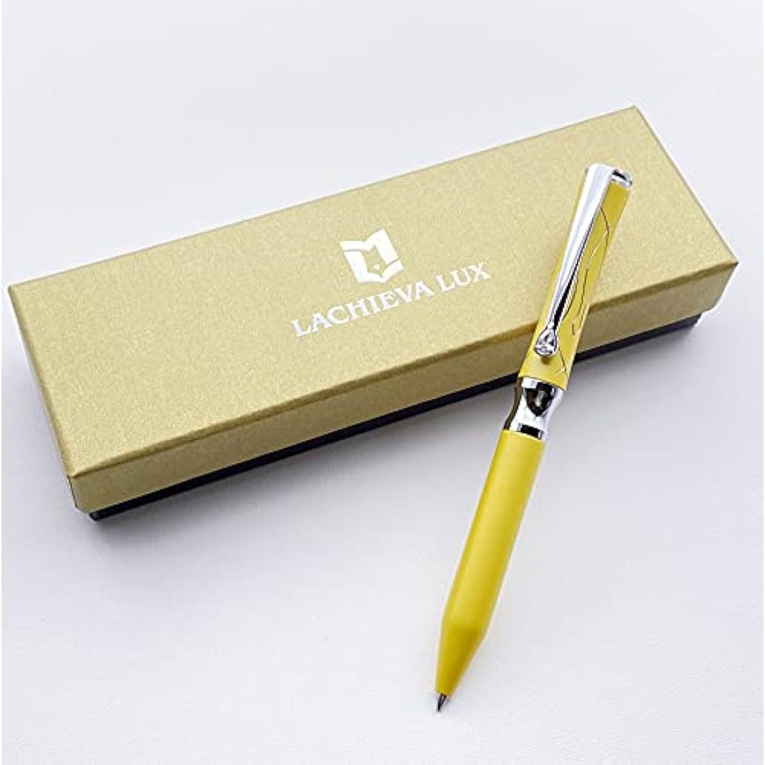 LACHIEVA LUX Nice Elegant Crystal Executive Metal Ballpoint Pen with Germany Schmidt P900M Refills (Black and Blue 2 Refills)-Yellow