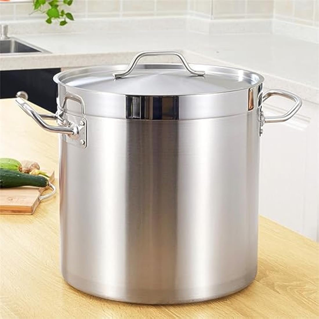 MOOTACO Stainless Steel Stock Pot with Fitted Cover,Tri-Ply Composite Bottom, Silver (17-50L) (25 Litre with Lid)