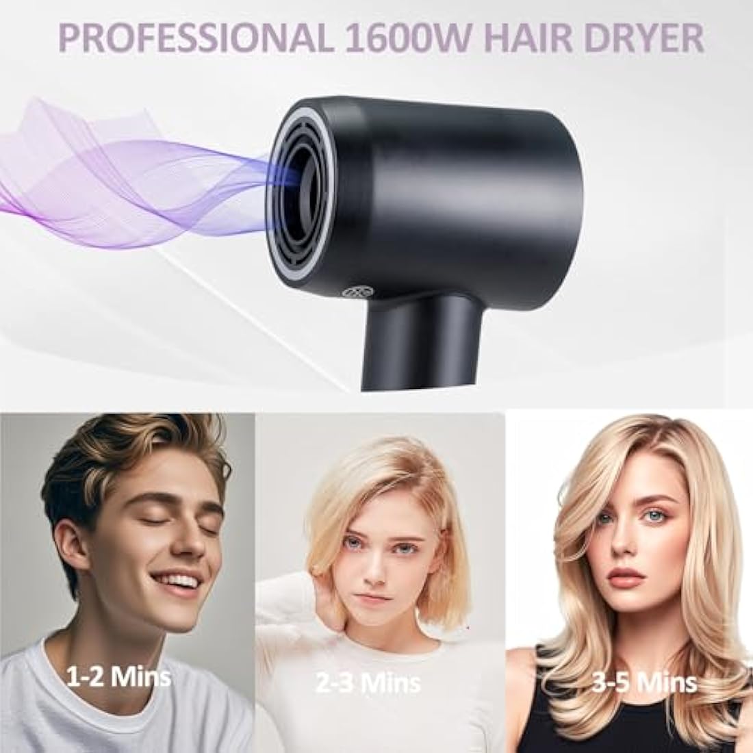 ZCYLPT Hair Dryer, 200 Million Negative Ionic Hairdryer, 1600W High Speed Brushless Motor 110,000 RPM Travel Hairdryers for Women Men Pet（Black）