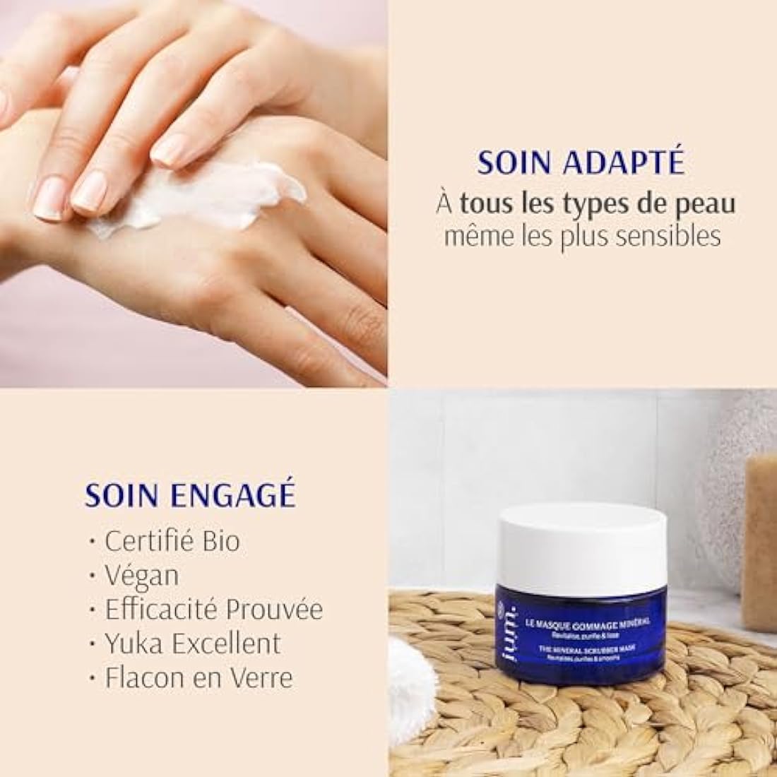 IUM Paris - 2-in-1 Face Mask & Exfoliating Face Scrub - 99% Natural Ingredients - Enriched with Silicon for Hydration and Regeneration - Organic, Vegan - Suitable for All Skin Types - 50ML