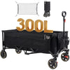 TIMBER RIDGE Extended Festival Trolley with Brakes & Cargo Net, 300L Large Collapsible Folding Wagon with Adjustable Handle & Cup Holder, 160kg Heavy Duty Cart for Camping Shopping Hiking, Black