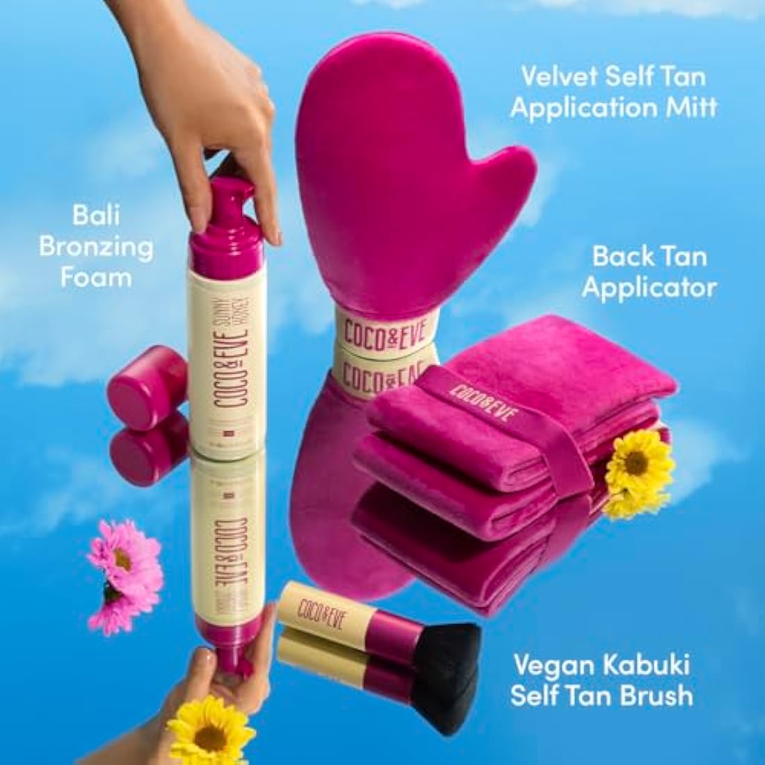 Coco & Eve Bali Bae Self Tan Set (Medium). All Natural Sunless Tanning Mousse. Instant Self Tanning Lotion with Bronzer, Miit & Back Applicator for Flawless Application and Bronze