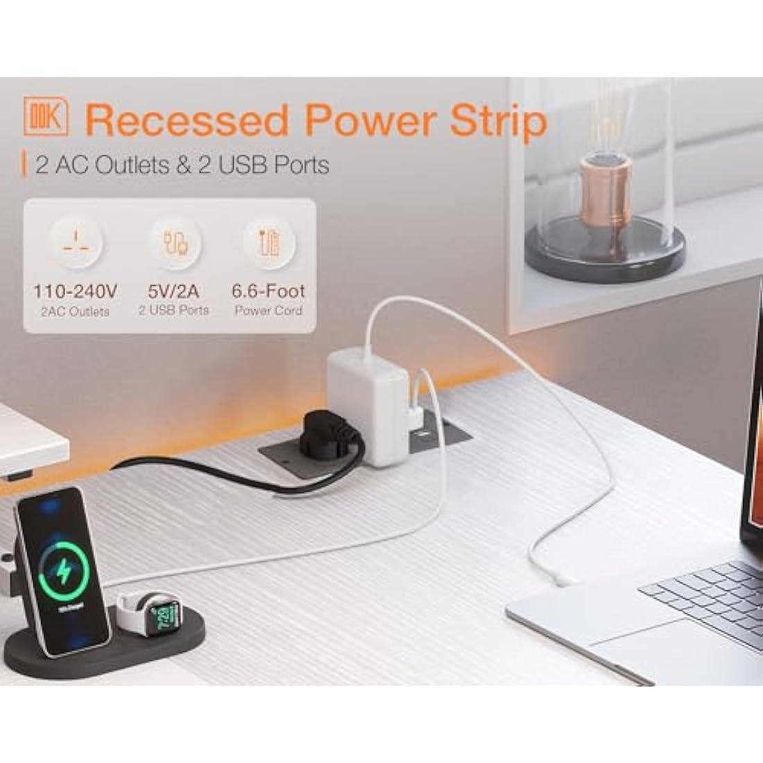 ODK Corner Desk with Drawers, L Shaped Computer Desk 140x80cm with USB Charging Port & Power Outlet, Home Office Desk with Monitor Stand and PC Stand, Gaming Desks Workstations, White