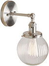 PathsOn 15cm Industrial Modern Vintage Retro Wall Lights, Loft Bar Kitchen Sconce Lights Lamp Fixture with Ribbed Globe Clear Glass Light Shade(Brushed)